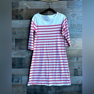 L.L. Bean Womens XS White & Pink Striped Cotton Dress W/ Button Detail